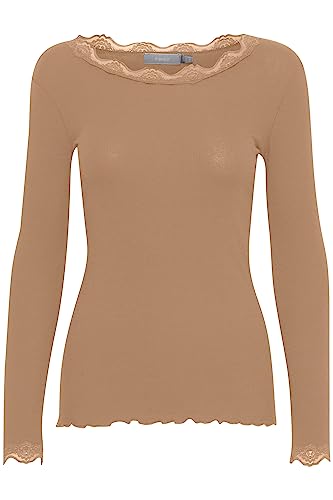 fransa FRHIZAMOND 2 Damen Longsleeve Langarmshirt Shirt Spitzendetails an den Ärmeln Saum Kragen Tight Fit mit Stretch, Größe:L, Farbe:Tiger's Eye (171038) von fransa