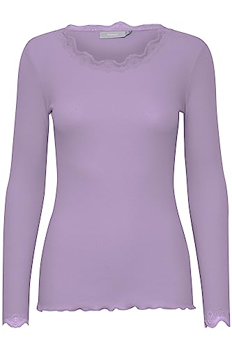 fransa FRHIZAMOND 2 Damen Longsleeve Langarmshirt Shirt Spitzendetails an den Ärmeln Saum Kragen Tight Fit mit Stretch, Größe:XL, Farbe:Purple Haze (183718) von fransa