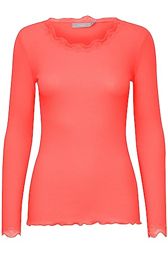 fransa FRHIZAMOND 2 Damen Longsleeve Langarmshirt Shirt Spitzendetails an den Ärmeln Saum Kragen Tight Fit mit Stretch, Größe:M, Farbe:Dubarry (171647) von fransa