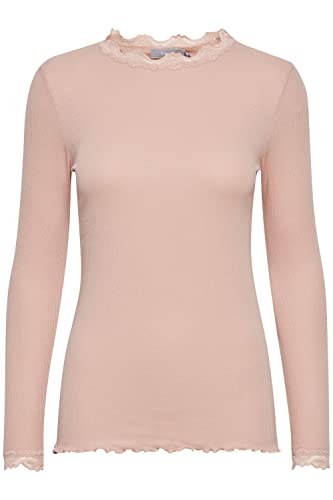 fransa FRHIZAMOND 8 Damen Longsleeve Langarmshirt Shirt Spitzendetails an den Ärmeln Saum Kragen Tight Fit mit Stretch, Größe:M, Farbe:Misty Rose (151512) von fransa
