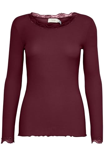 fransa FRHIZAMOND Damen Longsleeve Langarmshirt Shirt mit Spitzendetails an den Ärmeln und Kragen Stretch Slim fit, Größe:L, Farbe:Tawny Port (191725) von fransa