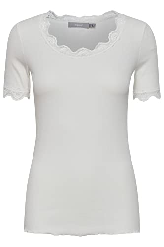 fransa FRHIZAMOND Damen T-Shirt Kurzarm Shirt Rundhalsausschnitt Spitzendetails an den Ärmeln und Kragen Tight Fit mit Stretch, Größe:L, Farbe:Antique (110602) von fransa