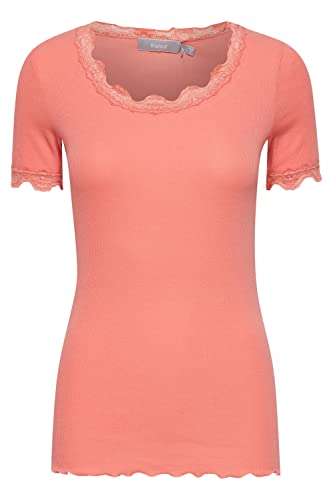 fransa FRHIZAMOND Damen T-Shirt Kurzarm Shirt Rundhalsausschnitt Spitzendetails an den Ärmeln und Kragen Tight Fit mit Stretch, Größe:M, Farbe:Peach Blossom (161626) von fransa