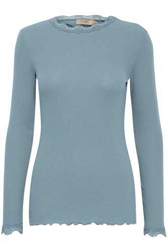 fransa FRHizamond Damen Longsleeve Langarmshirt Shirt mit Spitze Stretch Baumwollmischung Slim fit, Größe:M, Farbe:Citadel (174111) von fransa