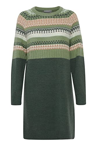 fransa FRISABELLA Damen Strickkleid Feinstrickkleid Kleid mit Rundhalsausschnitt und Muster mit Wolle und Alpaka-Anteil, Größe:L, Farbe:Jungle Green Mix (201448) von fransa