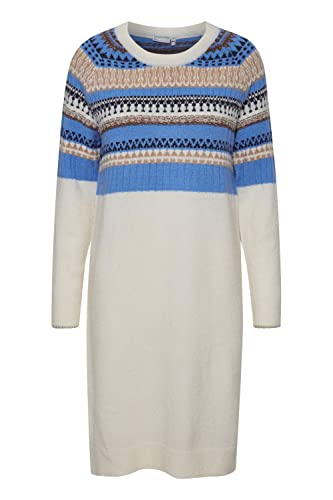 fransa FRISABELLA Damen Strickkleid Feinstrickkleid Kleid mit Rundhalsausschnitt und Muster mit Wolle und Alpaka-Anteil, Größe:M, Farbe:Silver Lake Mix (201588) von fransa