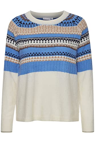 fransa FRISABELLA Damen Strickpullover Feinstrick Pullover mit Rundhalsausschnitt und Norweger Muster, Größe:M, Farbe:Silver Lake Mix (201588) von fransa