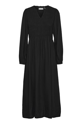 fransa FRJio Damen Maxikleid Langes Kleid Sommerkleid mit V-Ausschnitt Label-Details elastischer Bund Regular fit, Größe:L, Farbe:Black (200113) von fransa