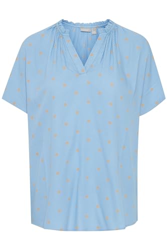 fransa FRKAMMA BL Damen Bluse Shirtbluse Kurzarmbluse ungefüttert V-Ausschnitt Regular fit, Größe:XL, Farbe:Hydrangea AOP MS24 01E (203534) von fransa