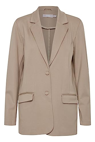 fransa FRLANO Damen Blazer Longblazer Jacke mit Reverskragen und Knopf mit Stretch, Größe:2XL, Farbe:Silver Mink (171312) von fransa