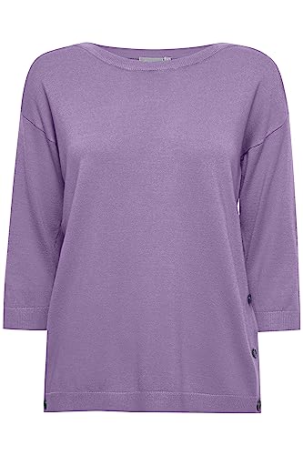 fransa FRLILLI Damen Strickpullover Feinstrick Pullover mit U-Boot-Ausschnitt und seitlichen Knopfleisten und 3/4 Ärmeln, Größe:S, Farbe:Purple Haze (183718) von fransa