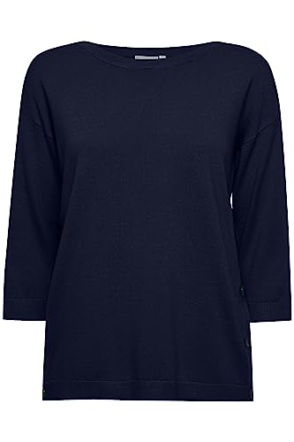 fransa FRLILLI Damen Strickpullover Feinstrick Pullover mit U-Boot-Ausschnitt und seitlichen Knopfleisten und 3/4 Ärmeln, Größe:XL, Farbe:Navy Blazer (193923) von fransa