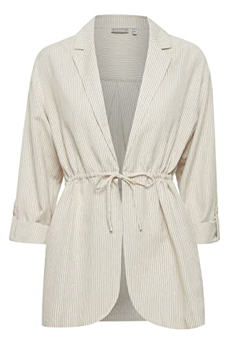 fransa FRLIN Damen Übergangsjacke Jacke Viskose - Leinenmix mit Reverskragen und Bindegürtel Regular Fit, Größe:M, Farbe:Birch mix (200739) von fransa