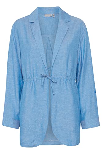 fransa FRLIN Damen Übergangsjacke Jacke Viskose - Leinenmix mit Reverskragen und Bindegürtel Regular Fit, Größe:XXL, Farbe:Malibu Blue Melange (1744351) von fransa