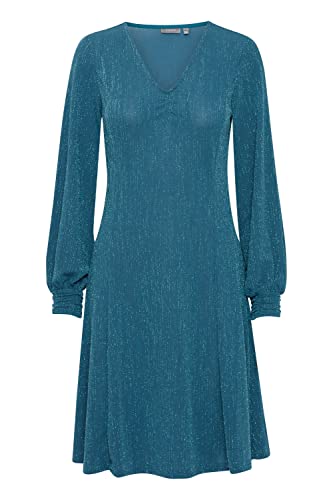 fransa FRLOVA Damen Freizeitkleid knieumspieltes Kleid mit V-Ausschnitt und Puffärmeln, Größe:L, Farbe:Blue Coral Mix (201625) von fransa