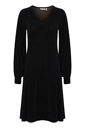 fransa FRLOVA Damen Freizeitkleid knieumspieltes Kleid mit V-Ausschnitt und Puffärmeln, Größe:XS, Farbe:Black Mix (200115) von fransa