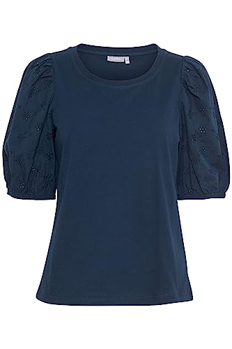 fransa FRMAE Damen Kurze Bluse mit Rundhalsausschnitt und Puffärmeln mit Lochstickerei, Größe:2XL, Farbe:Navy Blazer (193923) von fransa