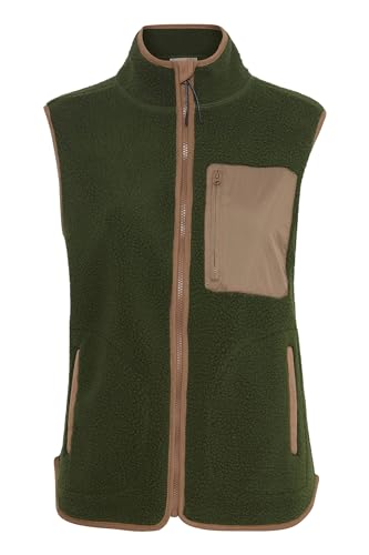 fransa FRMILA Damen Weste Fleece Outdoor Weste hochschließender Kragen Stehkragen mit Brusttasche und zwei Seitentaschen Teddy Fleece, Größe:S, Farbe:Rifle Green (190419) von fransa