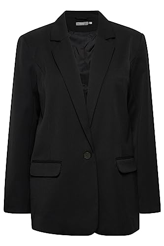 fransa FRMILENA Damen Blazer Longblazer Jacke Revers-Kragen gerade Schnitt leicht meliert mit Stretch, Größe:44, Farbe:Black (200113) von fransa