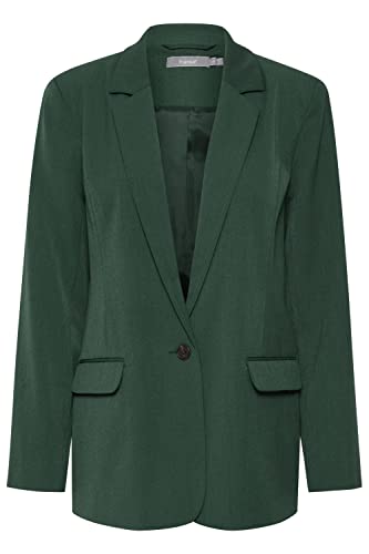 fransa FRMILENA Damen Blazer Longblazer Jacke Revers-Kragen gerade Schnitt leicht meliert mit Stretch, Größe:38, Farbe:Jungle Green (195914) von fransa