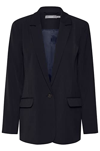 fransa FRMILENA Damen Blazer Longblazer Jacke Revers-Kragen gerade Schnitt leicht meliert mit Stretch, Größe:38, Farbe:Outer Space (194009) von fransa