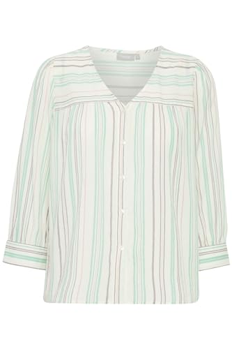 fransa FRNADU SH 2 Damen Bluseshirt Shirtbluse Bluse Split-Neck-Ausschnitt 100% Baumwolle Regular fit, Größe:XL, Farbe:Blarney Mix (202818) von fransa