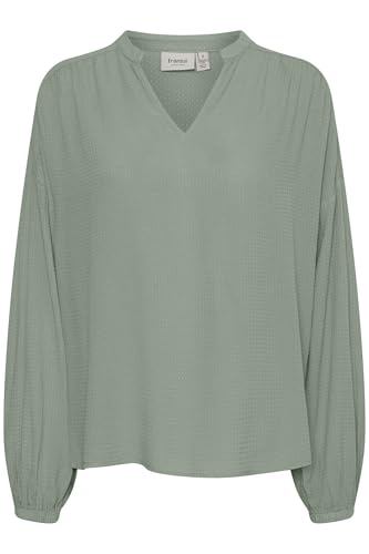fransa FROLINE Damen Bluse Langarmbluse Hemdbluse V-Ausschnitt Loose fit, Größe:XXL, Farbe:Green Bay (165810) von fransa