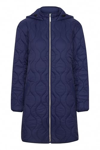 fransa FRPADMA Damen Steppjacke Übergangsjacke Jacke mit Kapuze Reißverschluss lange Passform leicht gefüttert, Größe:S, Farbe:Midnight Sail (193851) von fransa