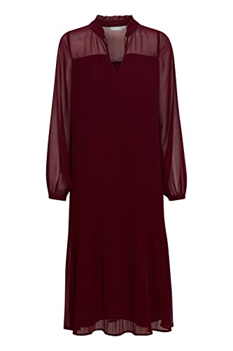 fransa FRPLISSE Damen Freizeitkleid Kleid mit Plissee und leicht transparenten Schultern und Ärmel, Größe:S, Farbe:Winetasting (192118) von fransa