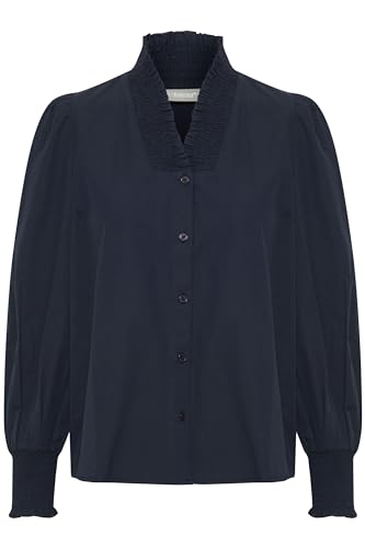 fransa FRPOPS SH 2 Damen Bluse Langarmbluse V-Ausschnitt 50% Baumwolle, 50% Polyester Regular fit, Größe:L, Farbe:Navy Blazer (193923) von fransa