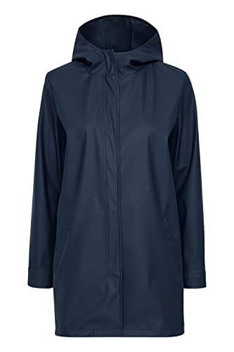 fransa FRRAINFALL Damen Windbreaker Übergangsjacke Regenjacke Regenmantel mit Kapuze verdeckter Reißverschluss Seitentaschen und Kordelzug, Größe:2XL, Farbe:Navy Blazer (193923) von fransa