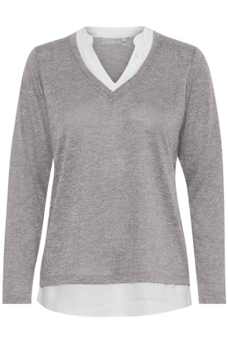 fransa FRREXAN Damen Strickpullover Feinstrick Pullover V-Auschnitt mit angesetztem Kragen und Saum, Größe:M, Farbe:Charcoal Melange (202490) von fransa