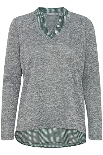 fransa FRREXAN Damen Strickpullover Feinstrick Pullover V-Auschnitt mit angesetztem Kragen und Saum, Größe:S, Farbe:Jungle Green Mix (201448) von fransa