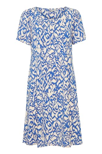 fransa FRSEEN DR 1 Damen Kleid Webkleid Blusenkleid Rundhals Gemustert elastisch A-Linie, Größe:L, Farbe:Beaucoup Blue AOP MS24 01B (202824) von fransa