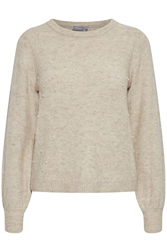 fransa FRSOPHY Damen Strickpullover Feinstrick Pullover mit Perlenmuster am Körperbereich, Größe:L, Farbe:Whitecap Gray Melange (1203041) von fransa