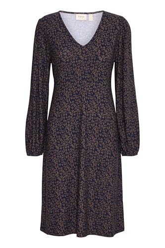 fransa FRSavoy Damen Kleid Midikleid Freizeitkleid mit V-Ausschnitt Gemustert elastisch Regular fit, Größe:L, Farbe:Black Mix (200115) von fransa