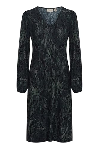 fransa FRSavoy Damen Kleid Midikleid Freizeitkleid mit V-Ausschnitt Gemustert elastisch Regular fit, Größe:S, Farbe:Laurel Wreath AOP MA24 01A (203912) von fransa