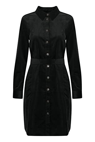 fransa FRTEAN Damen Freizeitkleid Cord Kleid mit Knopfleiste und Kragen und Gürtelschlaufe an der Taille, Größe:40, Farbe:Black (200113) von fransa