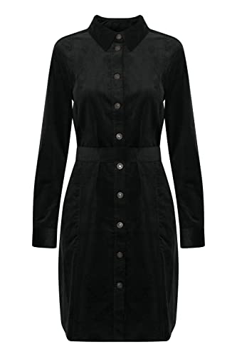 fransa FRTEAN Damen Freizeitkleid Cord Kleid mit Knopfleiste und Kragen und Gürtelschlaufe an der Taille, Größe:38, Farbe:Black (200113) von fransa