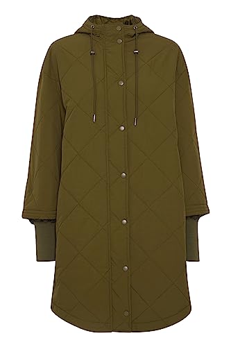 fransa FRVEGA Damen Steppmantel Wintermantel Winterjacke gefüttert mit Kapuze mit Knopfleiste, Größe:M, Farbe:Military Olive (190622) von fransa