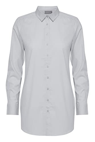 fransa FRZASHIRT 6 Damen Langarmshirt Langarmbluse Bluse Hemdbluse mit Stehkragen Langer Schnitt mit Knopfleiste Oversize mit Stretch, Größe:L, Farbe:White (200100) von fransa