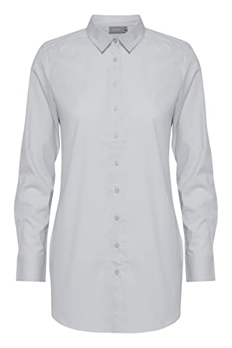 fransa FRZASHIRT 6 Damen Langarmshirt Langarmbluse Bluse Hemdbluse mit Stehkragen Langer Schnitt mit Knopfleiste Oversize mit Stretch, Größe:M, Farbe:White (200100) von fransa