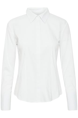 fransa FRZASHIRT Damen Bluse Hemd Langarmbluse Baumwollmischung Hemdkragen verdeckte Knopfleiste figurbetont, Größe:L, Farbe:Blanc de Blanc (114800) von fransa