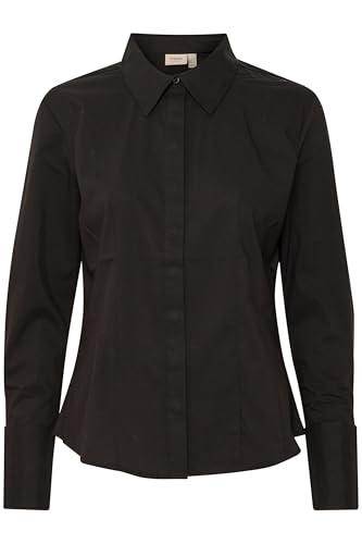 fransa FRZASHIRT Damen Bluse Hemd Langarmbluse Baumwollmischung Hemdkragen verdeckte Knopfleiste figurbetont, Größe:S, Farbe:Black (200113) von fransa