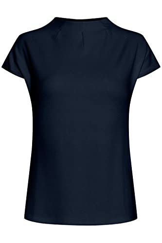 fransa FRZASKATER Damen T-Shirt Kurzarm Shirt Rundhalsausschnitt Kurze Ärmel mit überschnittener Schulter und hochabschließendem Kragen, Größe:L, Farbe:(NOOS) Dark Peacoat (60468) von fransa