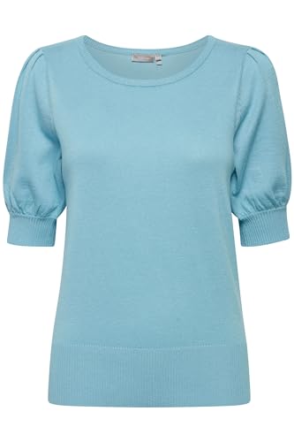 fransa FRZUBASIC Damen Strickshirt T-Shirt Kurzarm Shirt mit Rundhalsausschnitt und Puffärmeln, Größe:L, Farbe:Sky Blue (144318) von fransa