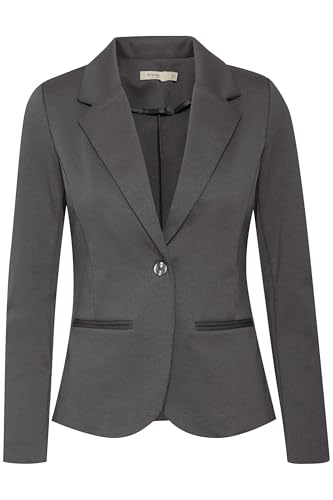 fransa FRZablazer Damen Blazer Jackenklazer Anzugsjacke mit Stretch Reverskragen 1-Knopf-Form Paspeltaschen Regular fit, Größe:L, Farbe:Asphalt (190201) von fransa