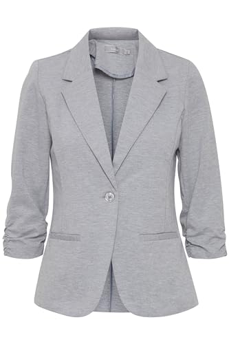 fransa FRZablazer Damen Blazer Kurzblazer Jacke mit Stretch Geraffte Ärmel mit Taschen, Größe:M, Farbe:Grey Melange (201103) von fransa