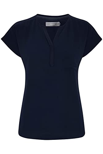 fransa FRZawov Damen Shirt Kurzarmshirt Kurzarmbluse Bluse mit V-Auschnitt mit überschnittener Schulter und aufgesetzte Tasche, Größe:XL, Farbe:(NOOS) Black Iris (60410) von fransa