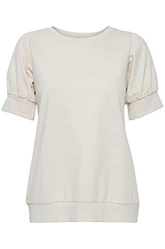 fransa FRFXTESWEAT Damen T-Shirt Kurzarm Shirt Rundhalsausschnitt Puffärmel mit RIPP-Bündchen aus Sweat Material Regular Fit, Größe:L, Farbe:Birch (130905) von fransa